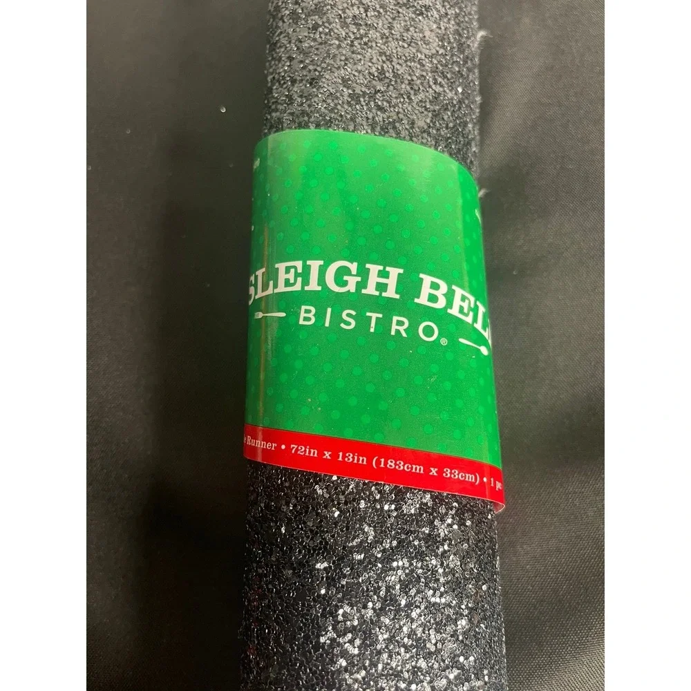 Sleigh Bell Bistro Black‎ Glitter Table Runner 72x13 Christmas HL9182957 NEW